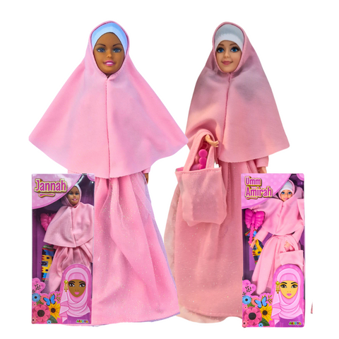 Prayer Doll Playset - Muslim Doll gift set fot children - prayer mat, hair brush and handbag included