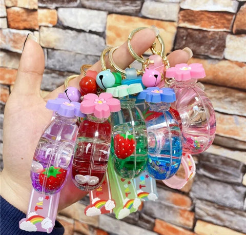 Strawberry donut Quicksand keychain colorful bubble beads eternal flower pendant liquid keychain